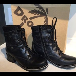 Dromedaris Kara Black Leather Bootie Fur Lined 39